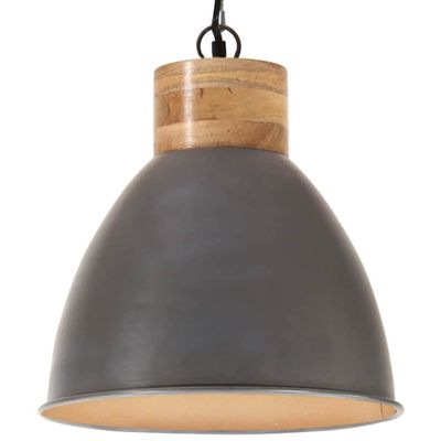 vidaXL Industriálna závesná lampa sivá železo a masívne drevo 46 cm E27