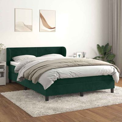vidaXL Posteľný rám boxsping s matracom tmavozelený 140x190 cm zamat