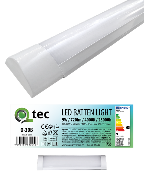 Q-30B 9W LED BATTEN LIGHT podlinkové svetlo - biele QTEC 30cm
