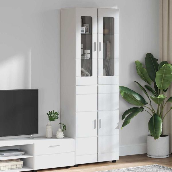 vidaXL Highboard s poličkou FLORIN Vysoký lesk bielej 60 x 35 x 182 cm