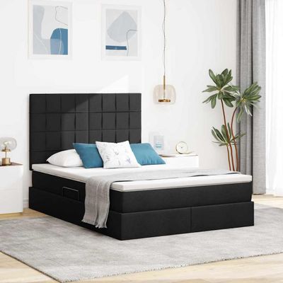 vidaXL Postel s úložným prostorem a matrací Čierna 140 x 200 cm látka