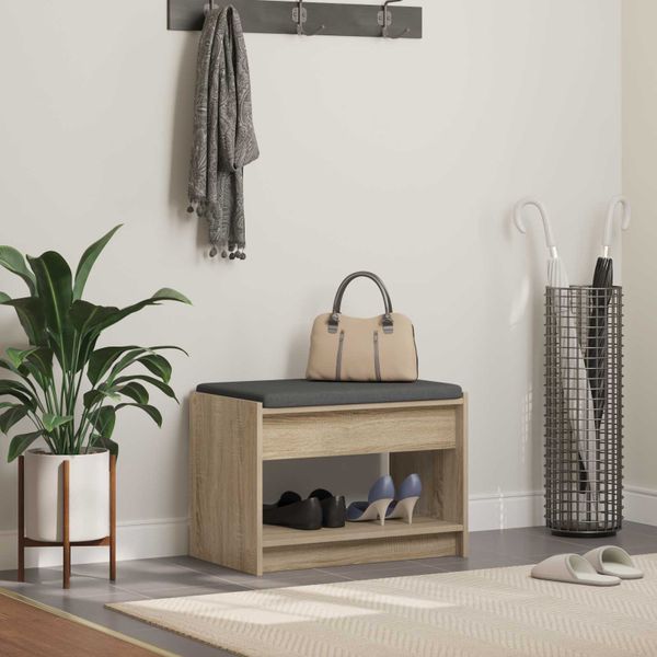 vidaXL Predsieňová lavica s vankúšom Sonoma dub 63 x 38 x 45 cm