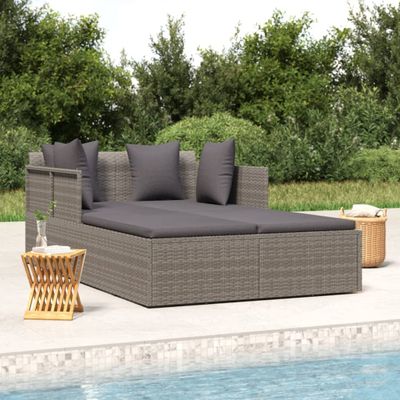 vidaXL Opaľovacie lehátko s vankúšom sivé 182x118x63 polyratan