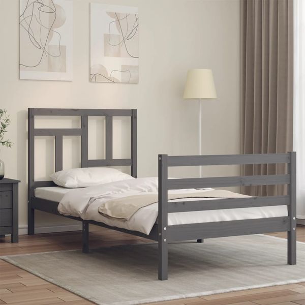 vidaXL Rám postele s čelom sivý 100x200 cm masívne drevo