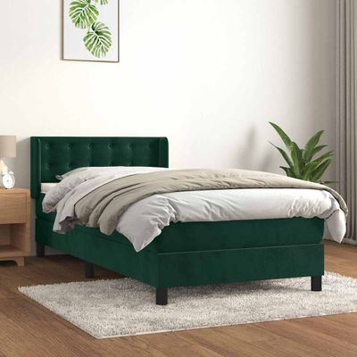 vidaXL Posteľný rám boxsping s matracom tmavozelený 100x200 cm zamat