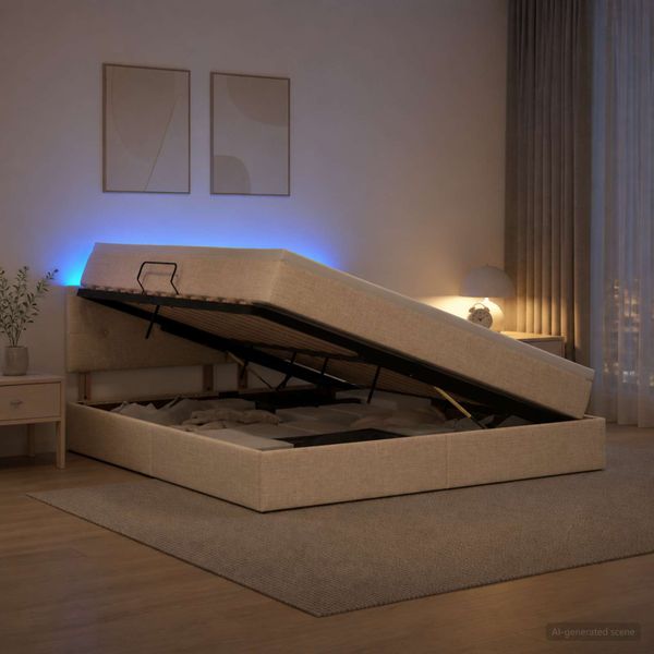 vidaXL LED úložná posteľ s matracom Krémová 140 x 200 cm Látka