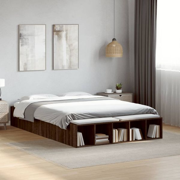 vidaXL Posteľný rám hnedý dub 135x190 cm kompozitné drevo
