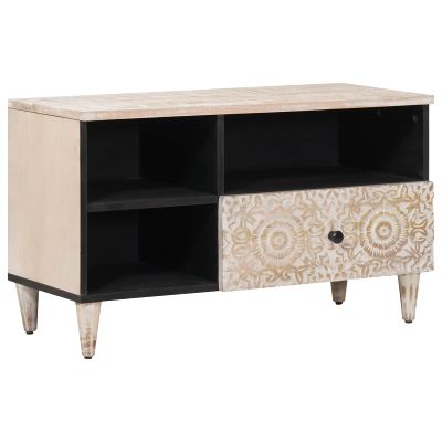 vidaXL TV skrinka Biela 80 x 33,5 x 46 cm Masívne mango drevo