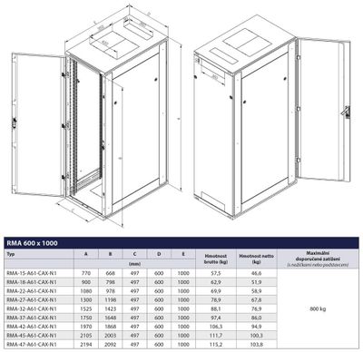 Triton 19" rozvaděč stojanový 47U/600x1000 RAL7035, šedá Triton 19" rozvadec stojanový 47U/600x1000 RAL7035, šedá