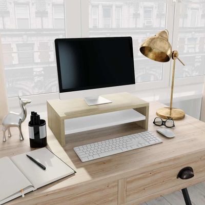 vidaXL Stojan na monitor biely a farby dubu sonoma 42x24x13 cm drevotrieska