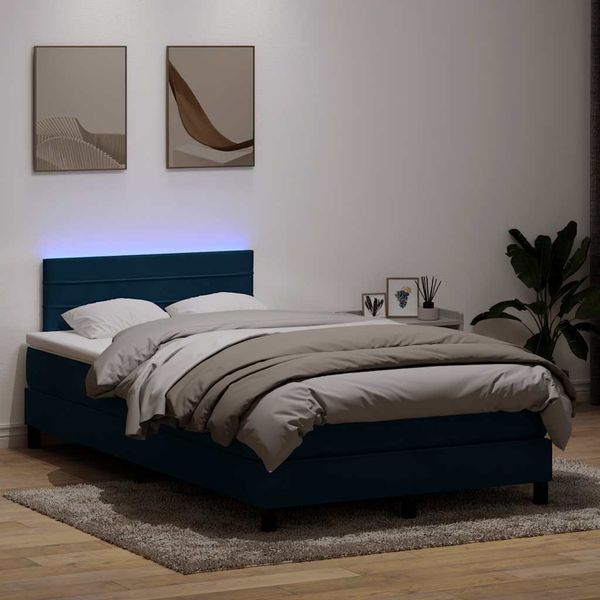 vidaXL Posteľný rám boxsping s matracom a LED tmavomodrý 120x220 cm zamat