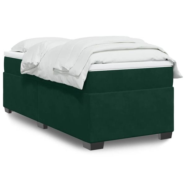 vidaXL Posteľný rám boxsping s matracom tmavozelený 90x200 cm zamat