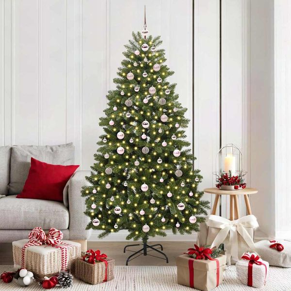 vidaXL Umelý vianočný stromček s 300 LED-i Zelená 180 cm PVC a kov