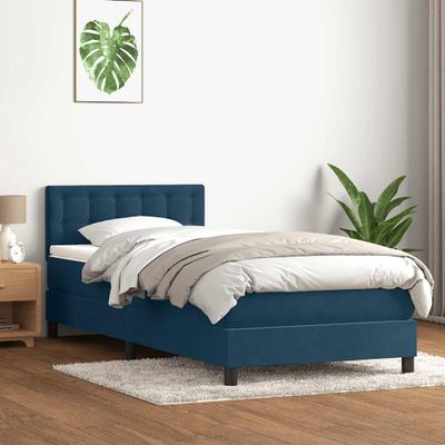 vidaXL Posteľný rám boxsping s matracom tmavomodrý 80x210 cm zamat