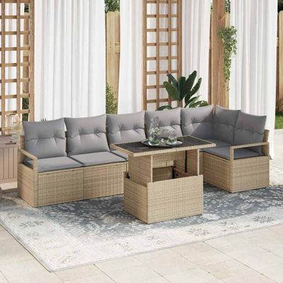 vidaXL Súprava záhradných pohoviek s vankúšom 7 pcs Béžová Poly ratan