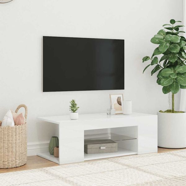 vidaXL TV skrinka s LED svetlami lesklá biela 90x39x30 cm