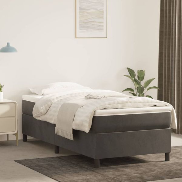 vidaXL Posteľný rám s boxspringom tmavosivá 90x200 cm zamat