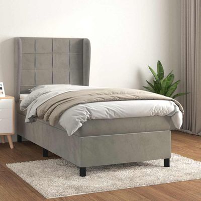 vidaXL Posteľný rám boxsping s matracom bledosivý 90x190 cm zamat