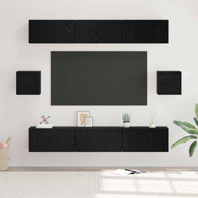 vidaXL Zostava TV skriniek Nástenný 8 pcs Čierny dub Kompozitné drevo