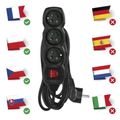 Predlžovací kábel 5 m / 3 zásuvky / s vypínačom / čierny / PVC / 1,5 mm2