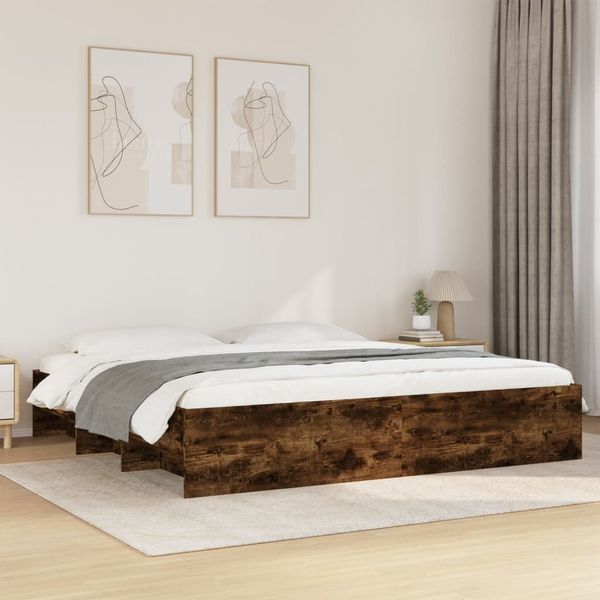 vidaXL Posteľný rám bez matraca dymový dub 200x200 cm kompozitné drevo