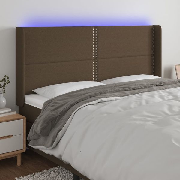 vidaXL Čelo postele s LED tmavohendé 203x16x118/128 cm látka