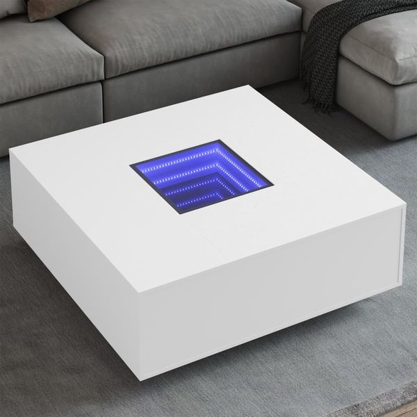 vidaXL Konferenčný stolík s nekonečnými LED biely 100x100x40 cm