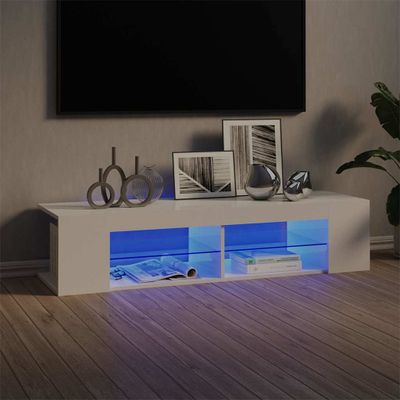 vidaXL TV skrinka s LED svetlami lesklá biela 135x39x30 cm