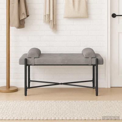 vidaXL Lavica s gombíkmi a vankúšmi Svetlosivá 110 x 40 x 46 cm Zamat