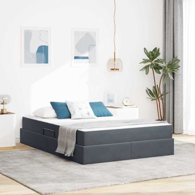 vidaXL Postel s úložným prostorem a matrací Tmavo šedá 140 x 200 cm