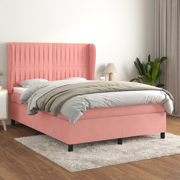 vidaXL Posteľný rám boxsping s matracom ružový 140x190 cm zamat