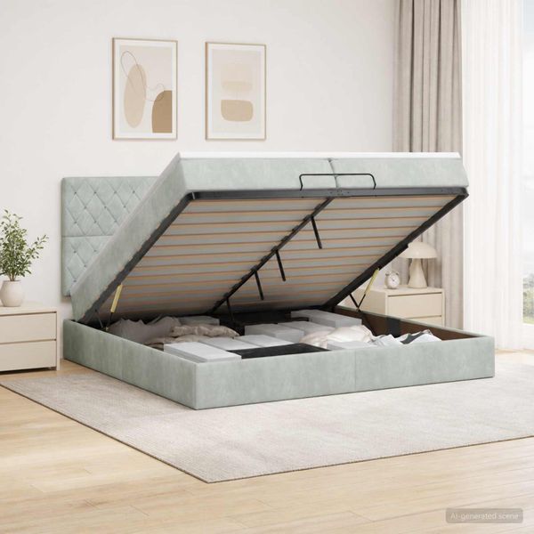 vidaXL Ottoman posteľ s matracom a LED Svetlosivá 200 x 200 cm Zamat