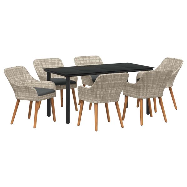 vidaXL Záhradný jedálenský set s vankúšom 7 pcs Svetlosivá polyratan