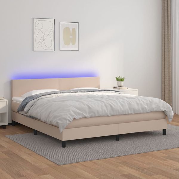 vidaXL Boxspring posteľ matrac a LED kapučínová 180x200 cm umelá koža