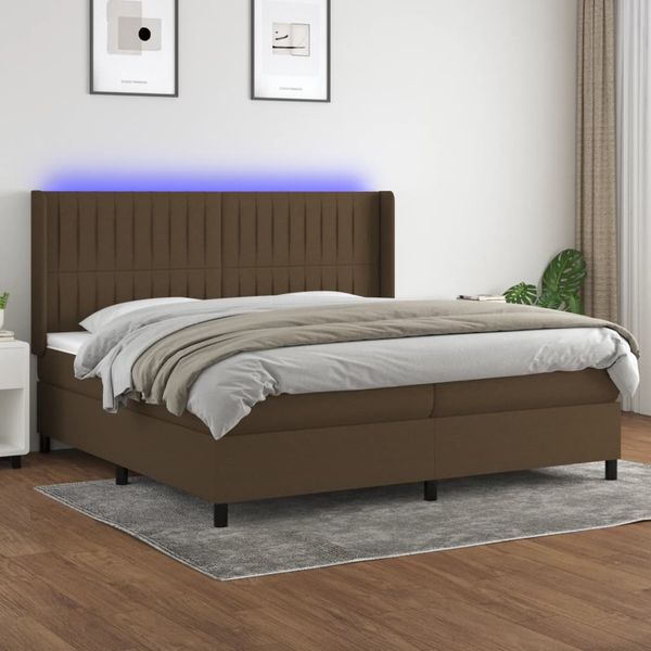 vidaXL Posteľ boxsping s matracom a LED tmavohnedá 200x200 cm látka