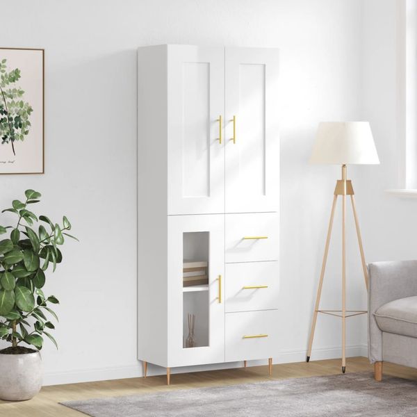 vidaXL Vysoká skrinka lesklá biela 69,5x34x180 cm spracované drevo
