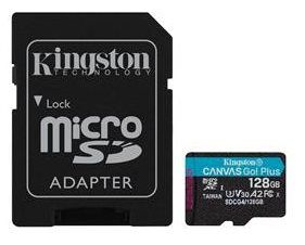 Pamäťová karta Kingston Canvas Go! Plus microSDXC 128GB Class 10, UHS-I, U3, V30, A2, 200/104MB/s (+ adaptér)