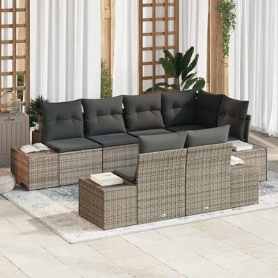 vidaXL Súprava záhradných pohoviek s úložiskom 7 pcs Sivá polyratan