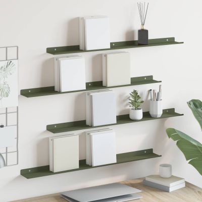 vidaXL Závesná polica 4 pcs Olivová zelená 80 x 9 x 2,5 cm Oceľ