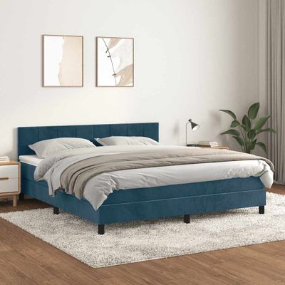 vidaXL Posteľný rám boxsping s matracom tmavomodrý 180x200 cm zamat