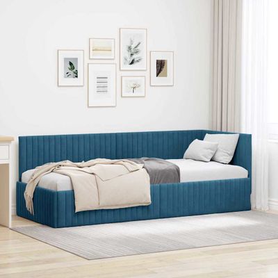 vidaXL Rohový rám postele s čelnou doskou Modrá 80 cm x 200 cm Zamat
