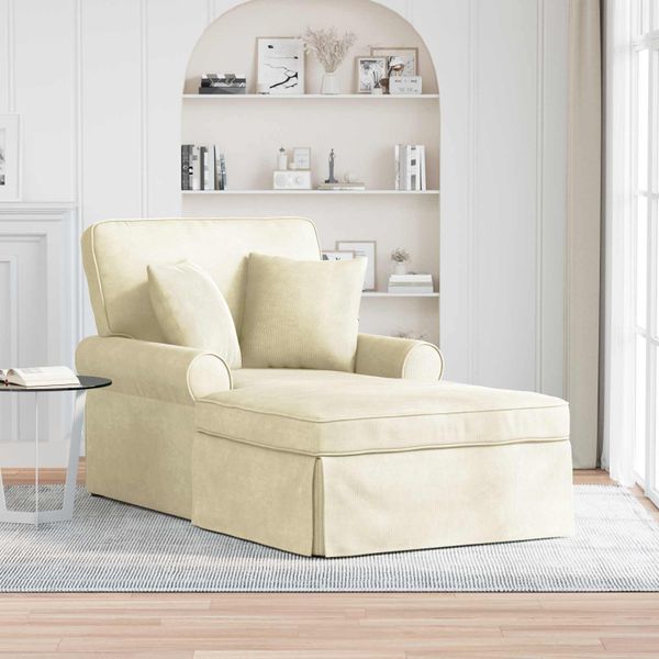 vidaXL Pufa s sukňou s vankúšom 3 pcs Krémová Kordúrová tkanina