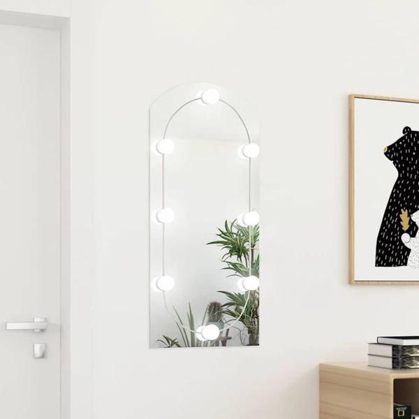 vidaXL Zrkadlo s LED svetlami 90x45 cm sklenené oblúkové