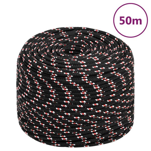 vidaXL Lodné lano čierne 8 mm 50 m polypropylén
