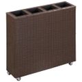 vidaXL Vyvýšený záhradný záhon+4 nádoby 80x22x79 cm, polyratan, hnedý