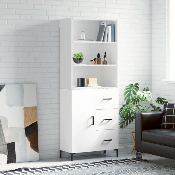 vidaXL Vysoká skrinka lesklá biela 69,5x34x180 cm spracované drevo