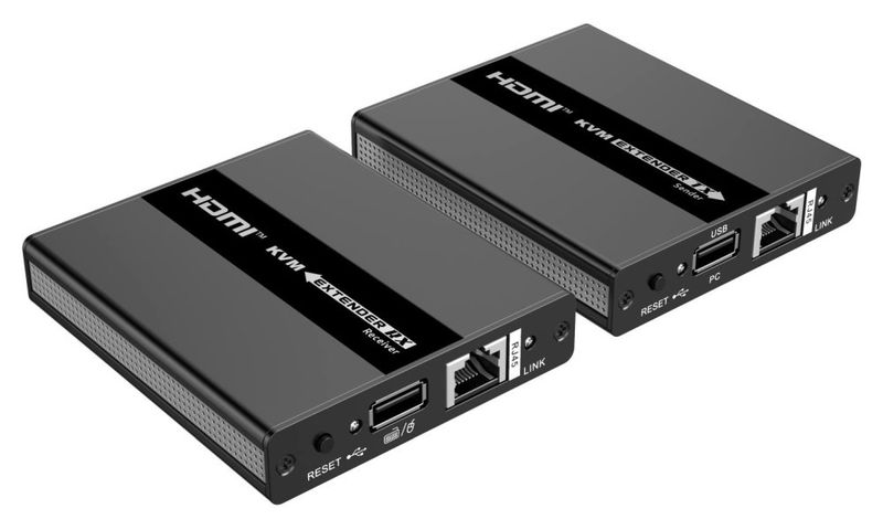 HDMI extender s USB na 60 m cez jeden kábel Cat5 KVM Extender, HDMI 1.3, Cat5e, Cat6, USB, vysielac+prijímac, dosah až 60 m, prenos bez oneskorenia