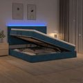 vidaXL LED úložná posteľ s matracom Tmavomodrá 200 x 200 cm Zamat