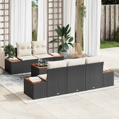 vidaXL Súprava záhradných pohoviek s vankúšom 6 pcs Čierna Poly ratan