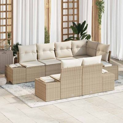 vidaXL Súprava záhradných pohoviek 7 pcs Béžová a krémová polyratan